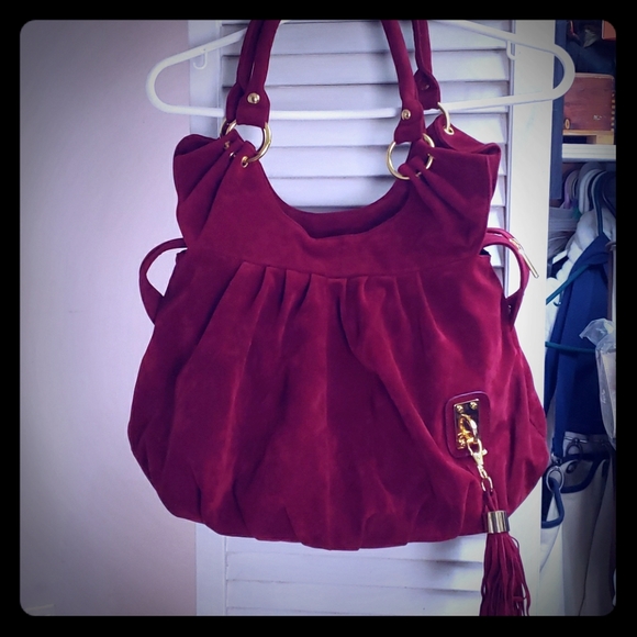 Unknown Handbags - Large Red Velvet Hobo Bag